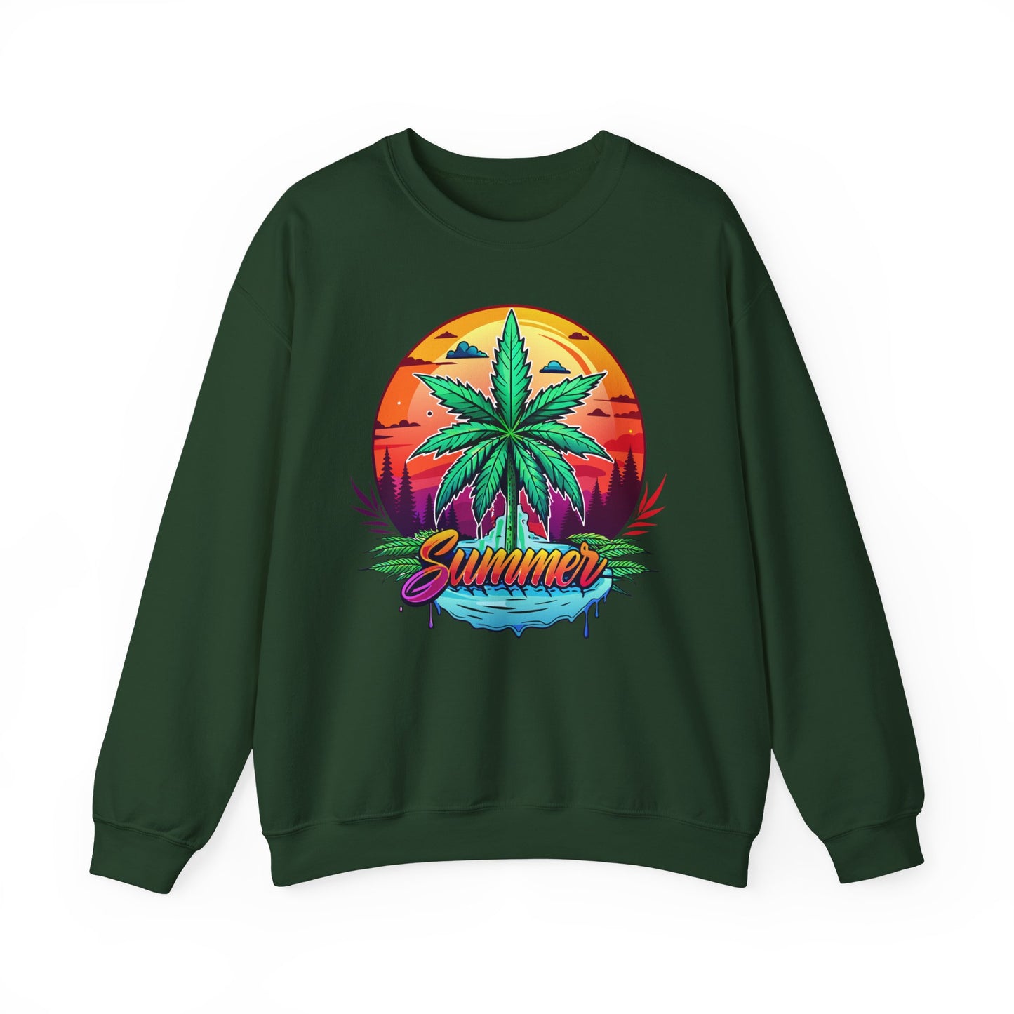 Summer Cannabis Leaf Swaetshirt – Retro Tropical Sunset