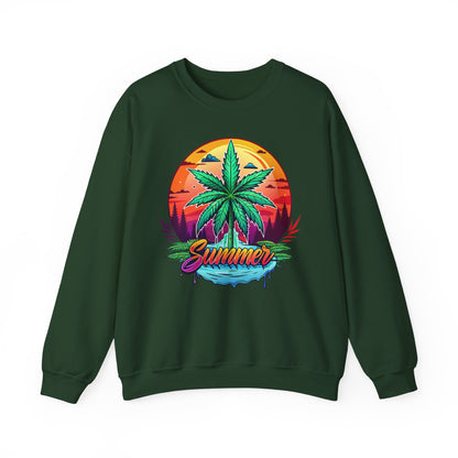 Summer Cannabis Leaf Swaetshirt – Retro Tropical Sunset
