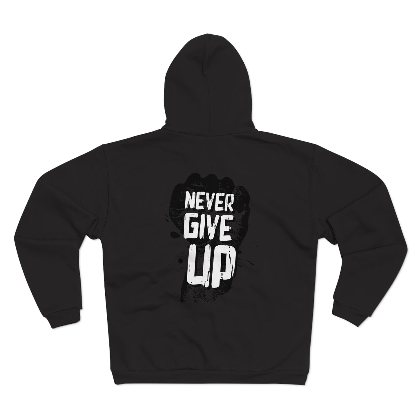 Unisex Hooded Zip Sweatshirt - "Never Give Up" Motivational Hoodie