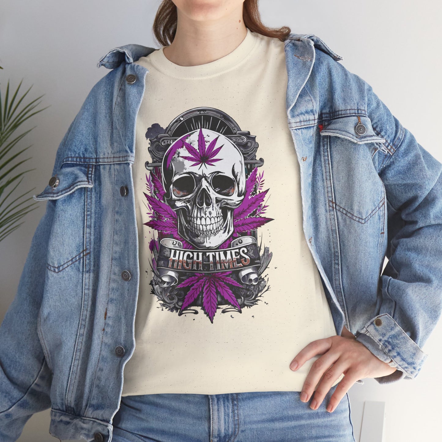 Skull & Purple Cannabis Leaf Tee - "High Times" Graphic T-Shirt