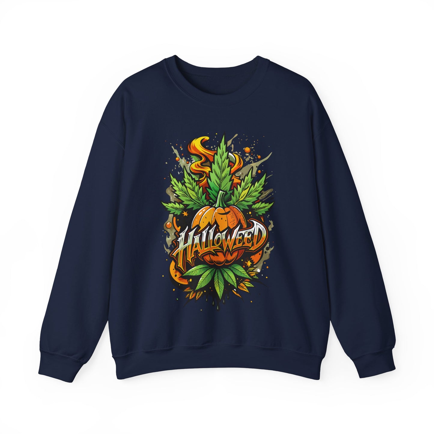 Halloween Pumpkin Graphic Sweatshirt — 'Halloween' Pumpkin & Leaves Illustration