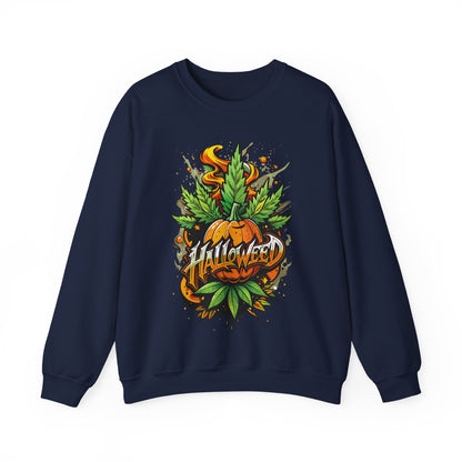 Halloween Pumpkin Graphic Sweatshirt — 'Halloween' Pumpkin & Leaves Illustration