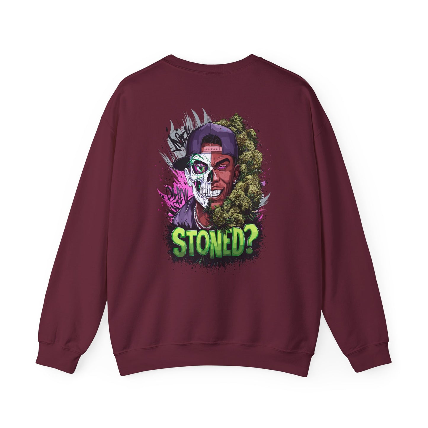 Sweatshirt— 'Stoned?' Skull Face Graphic for Cannabis Lovers