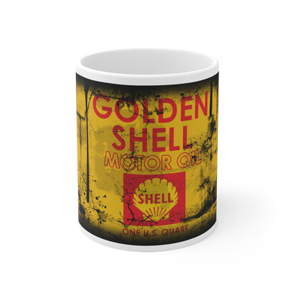 Vintage Golden Shell Motor Oil Mug - 11oz & 15oz Ceramic Coffee Cups