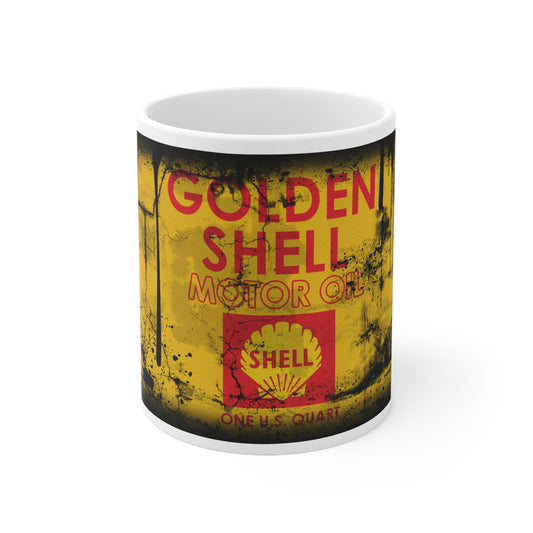Vintage Golden Shell Motor Oil Mug - 11oz & 15oz Ceramic Coffee Cups