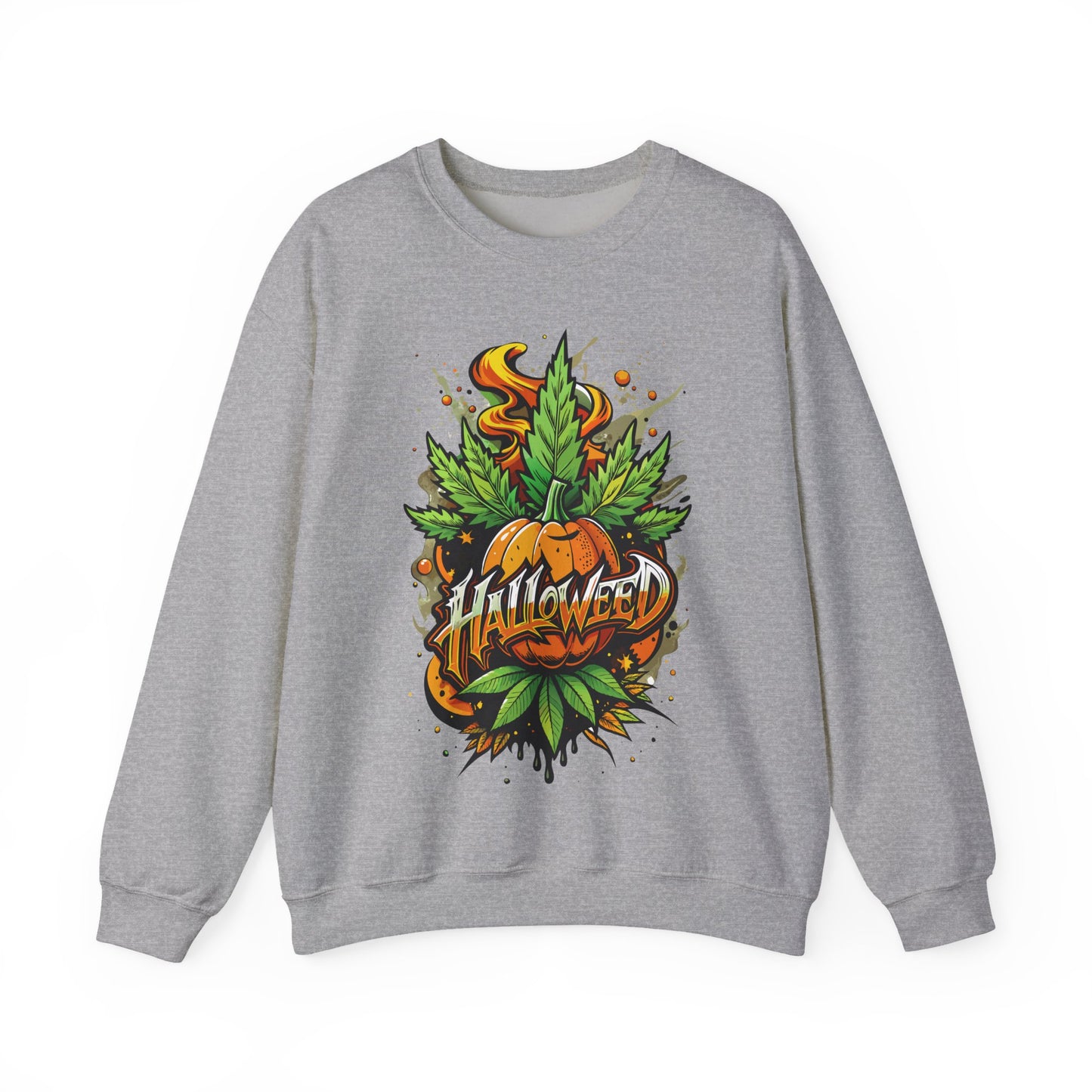 Halloween Pumpkin Graphic Sweatshirt — 'Halloween' Pumpkin & Leaves Illustration