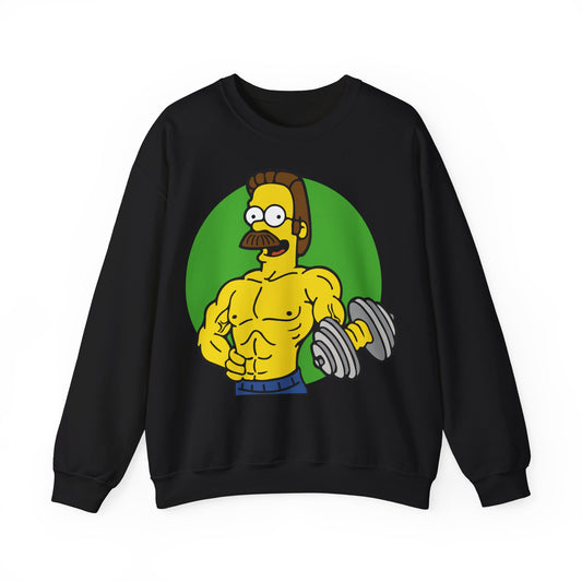 Funny Fitness Sweatshirt - Unisex Heavy Blend™ Crewneck with Cartoon Weightlifter Design