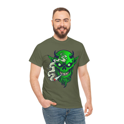 Smoking Green Demon Skull T-Shirt — Creepy Stoner Graphic Tee