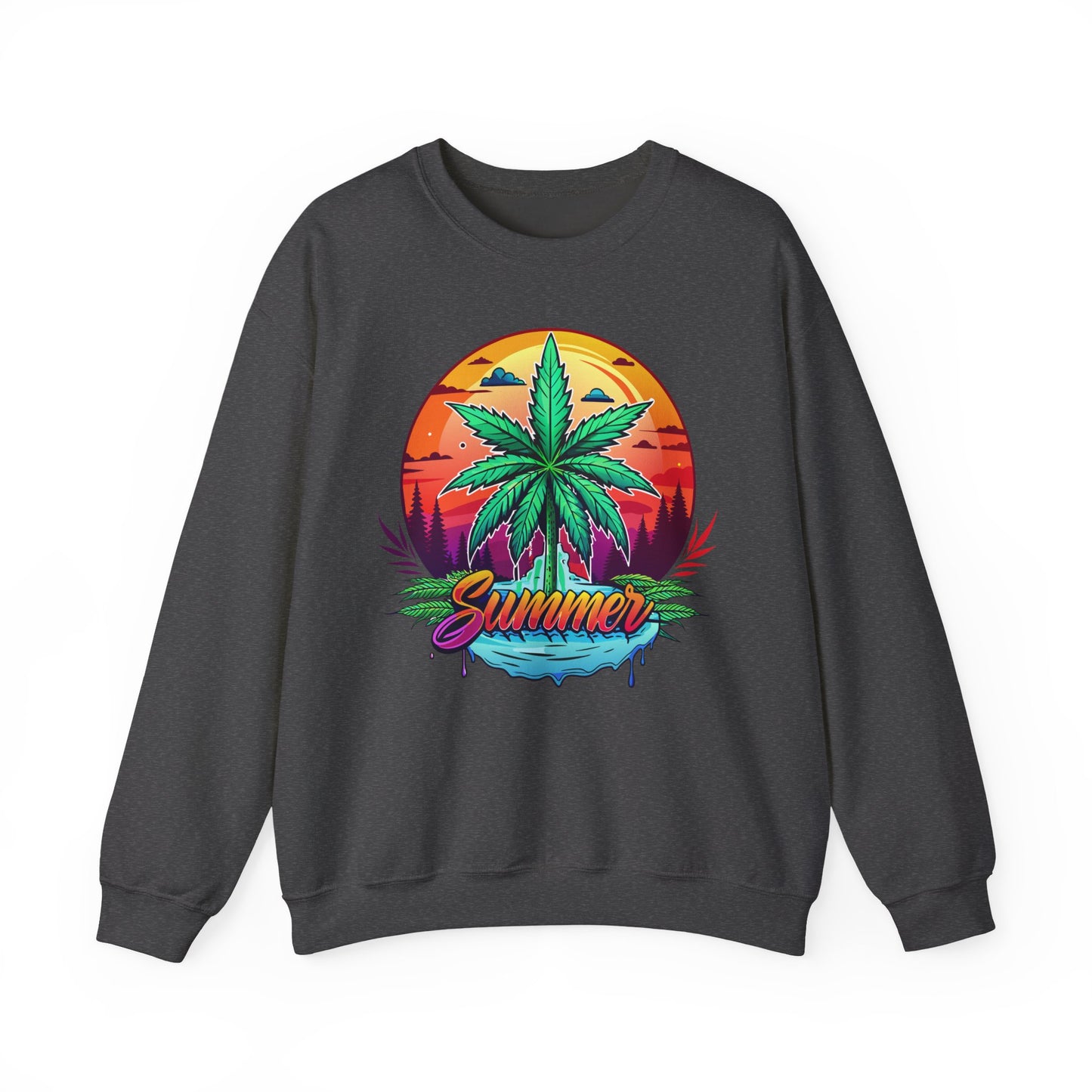 Summer Cannabis Leaf Swaetshirt – Retro Tropical Sunset