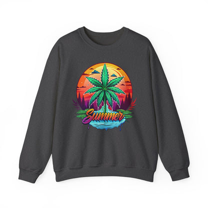 Summer Cannabis Leaf Swaetshirt – Retro Tropical Sunset