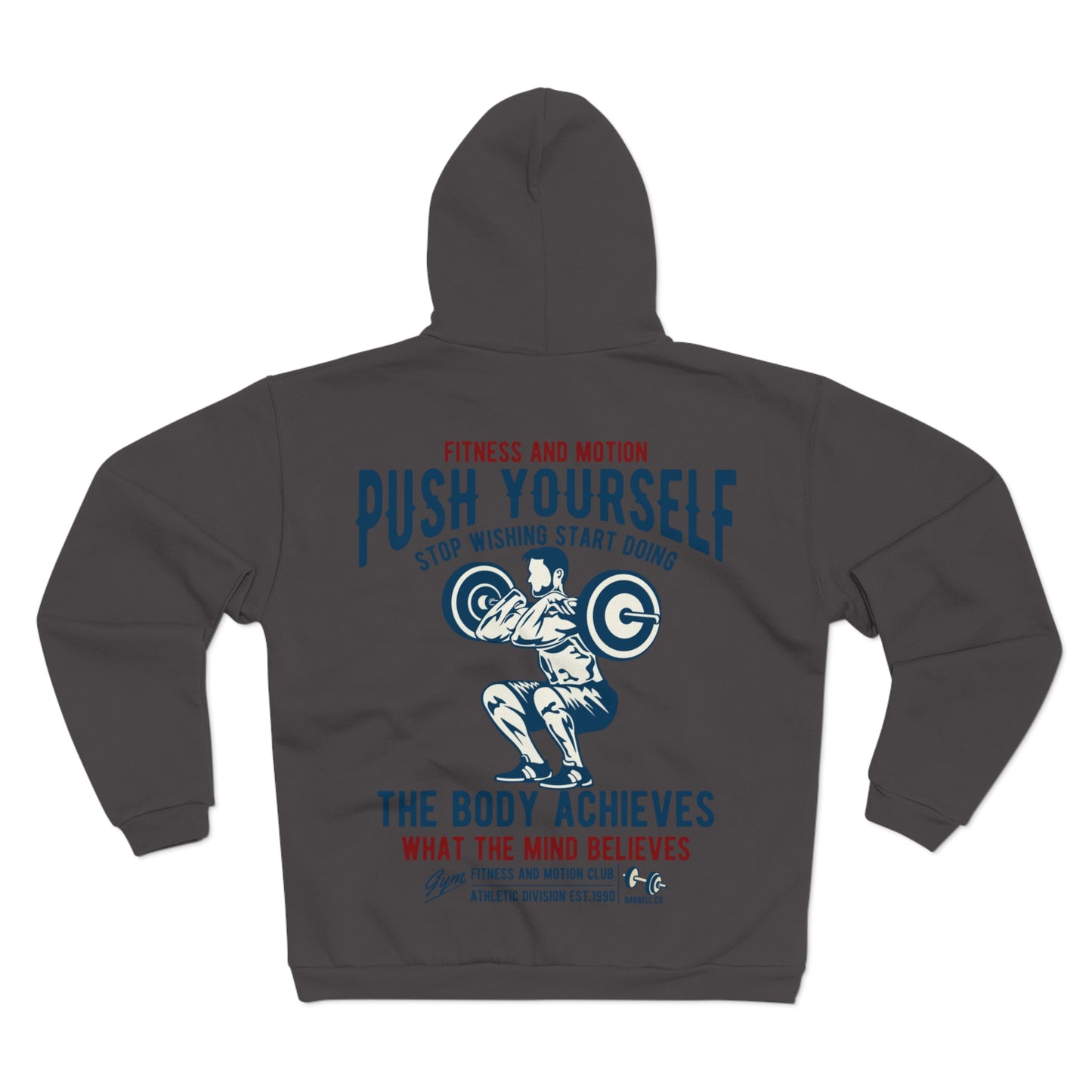 Motivational Fitness Unisex Hooded Zip Sweatshirt - 'Push Yourself' Graphic'