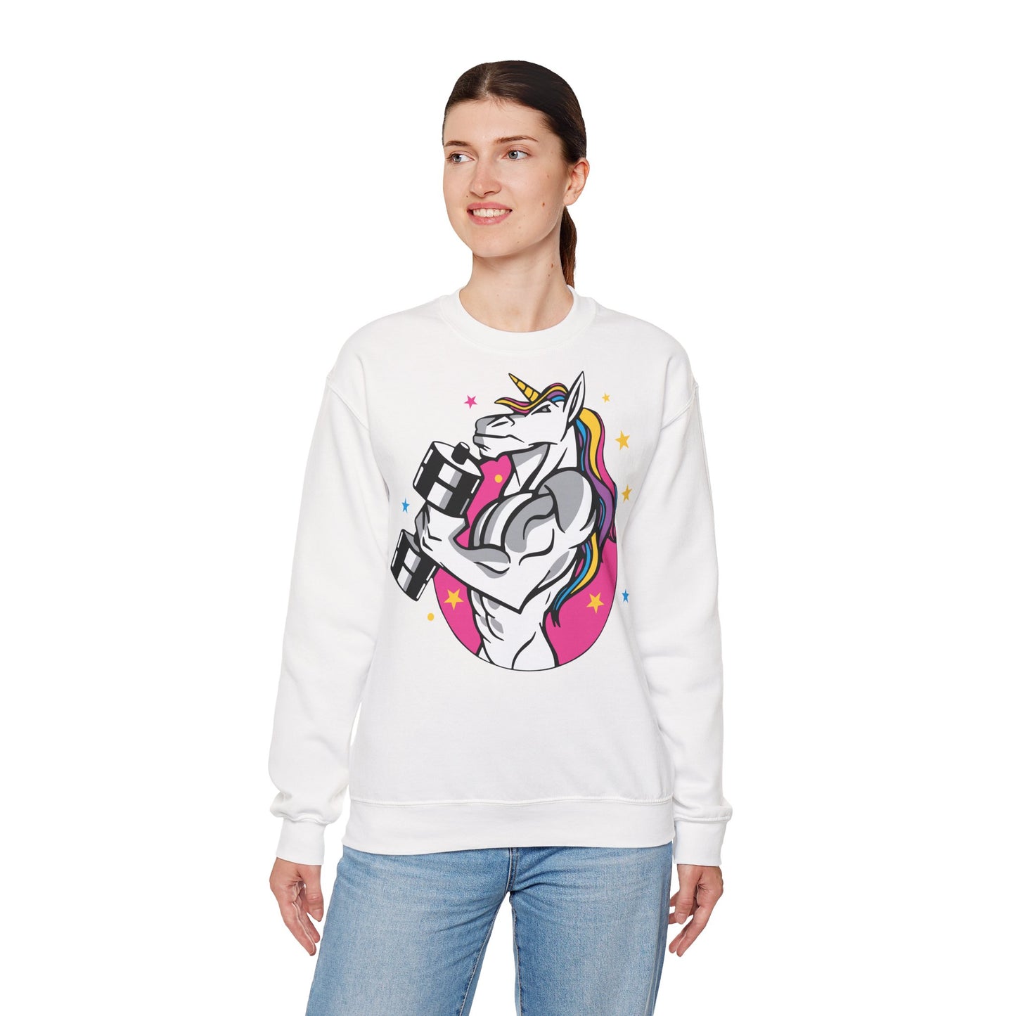 Muscle Unicorn Workout - Unisex Heavy Blend™ Crewneck Sweatshirt for Fitness Lovers White
