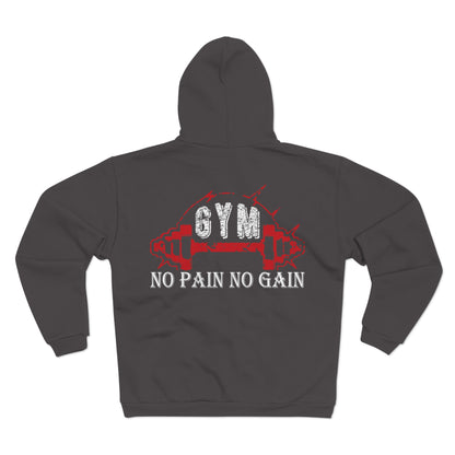 Unisex Gym Zip Sweatshirt - 'No Pain No Gain' - Perfect for Workout Enthusiasts