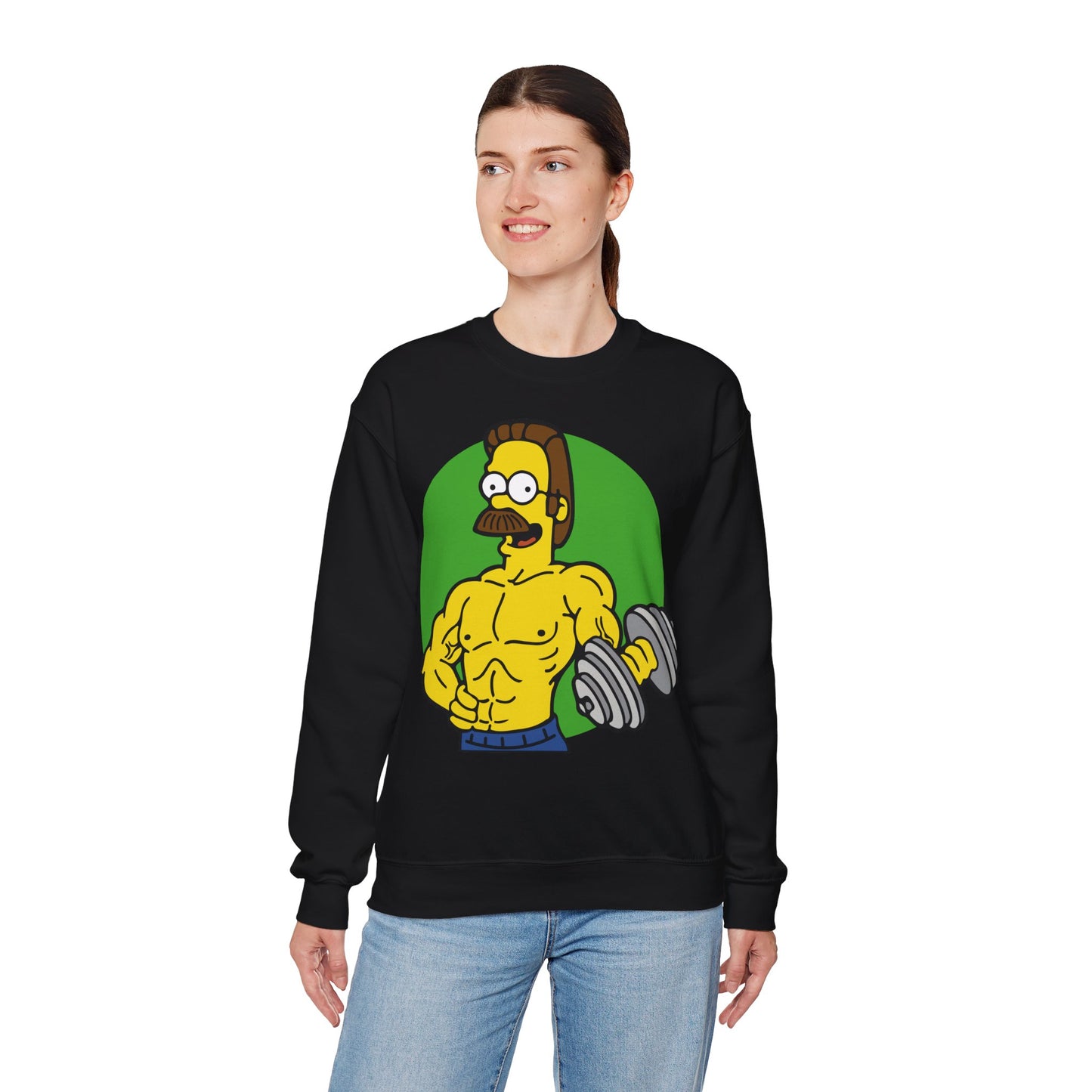 Funny Fitness Sweatshirt - Unisex Heavy Blend™ Crewneck with Cartoon Weightlifter Design