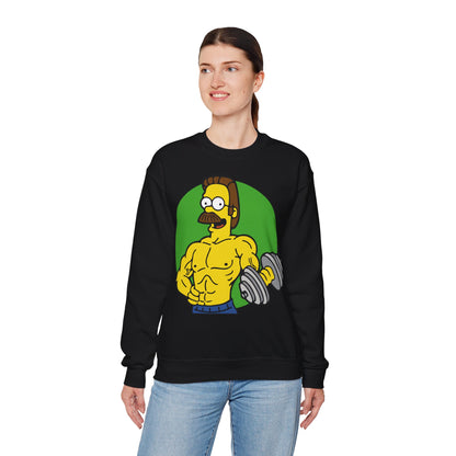 Funny Fitness Sweatshirt - Unisex Heavy Blend™ Crewneck with Cartoon Weightlifter Design