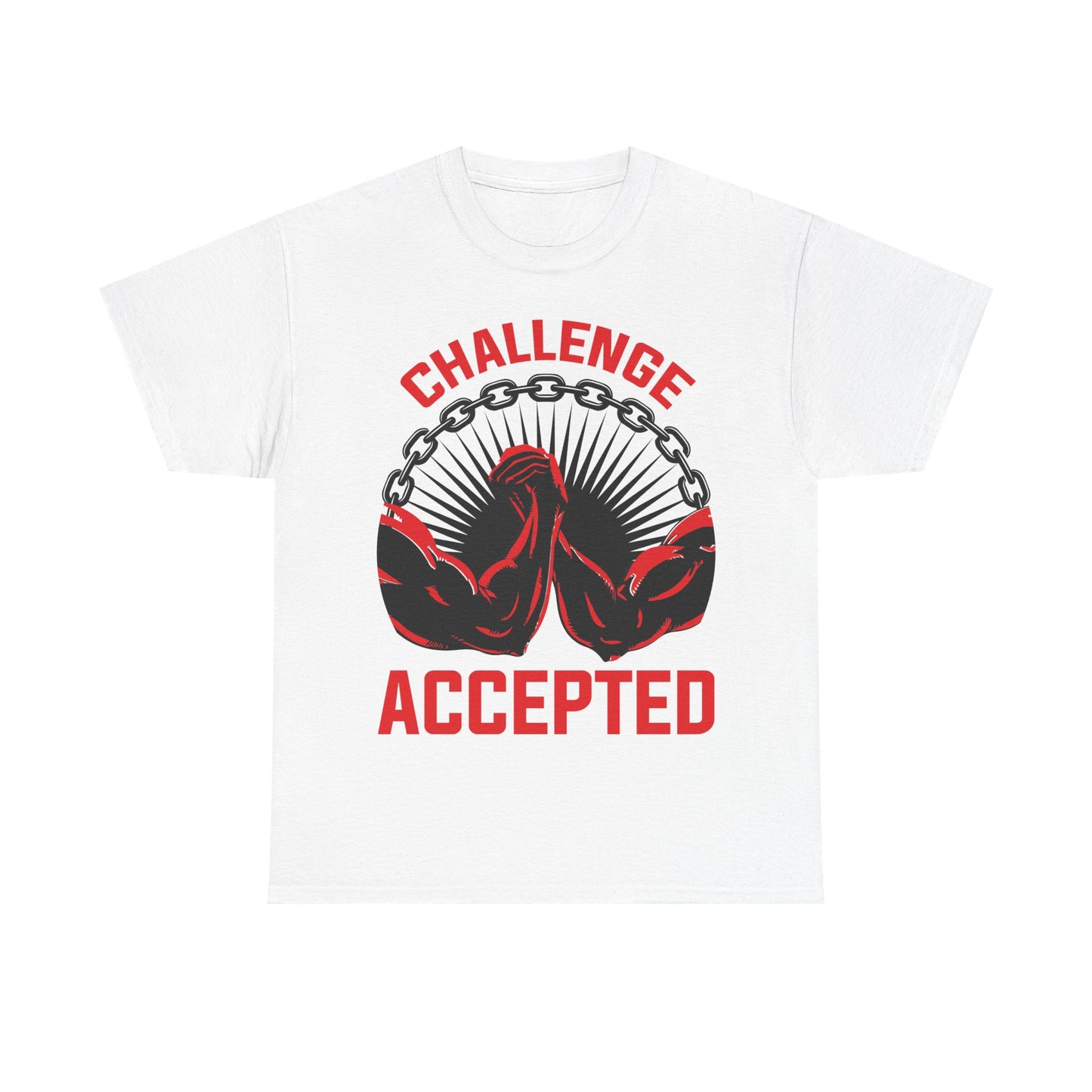 Motivational Unisex Heavy Cotton Tee - 'Challenge Accepted' Fitness Shirt White