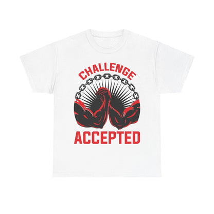 Motivational Unisex Heavy Cotton Tee - 'Challenge Accepted' Fitness Shirt White
