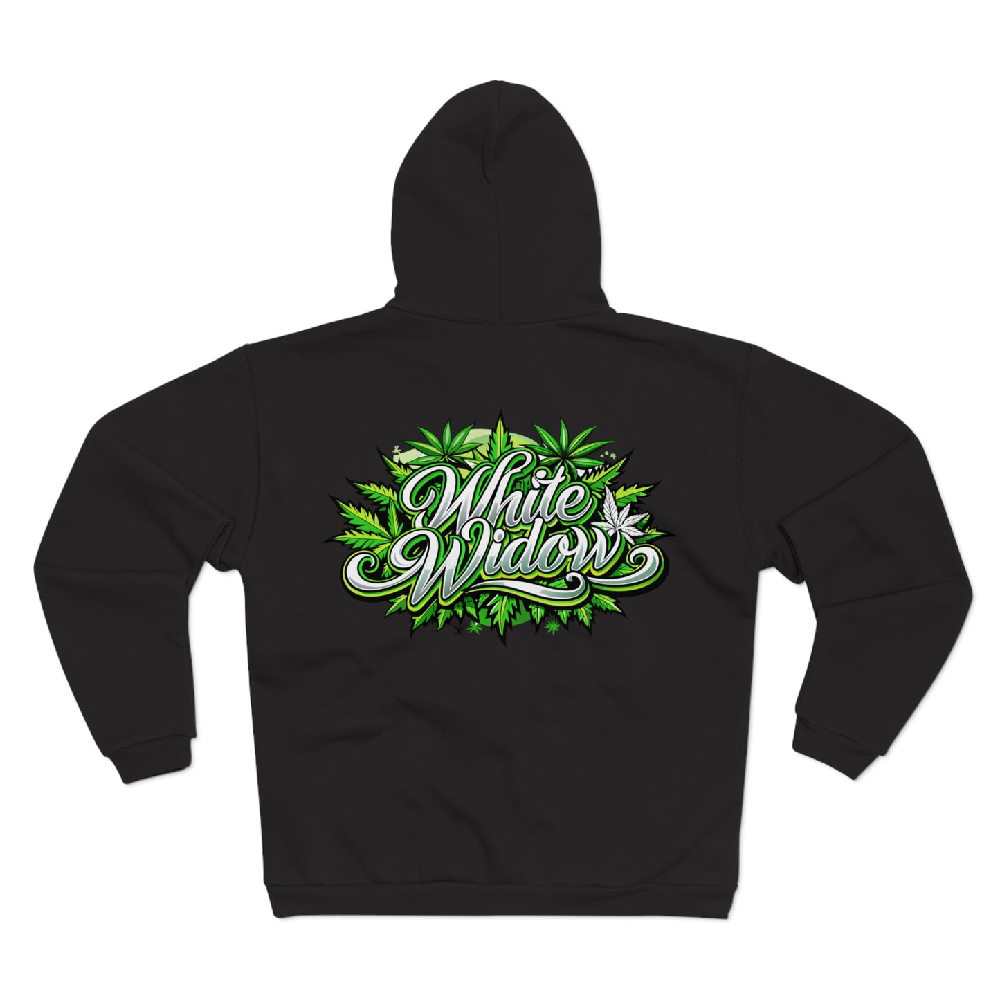 White Widow Graphic Zip Hoodie — Cannabis Leaf Logo Zip Hoodie