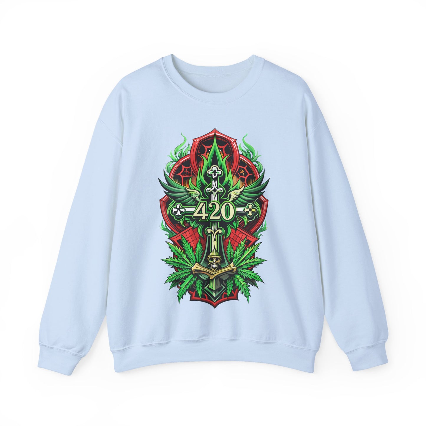 420 Cannabis Shield Sweatshirt – Marijuana Leaf Stoner Graphic