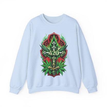 420 Cannabis Shield Sweatshirt – Marijuana Leaf Stoner Graphic