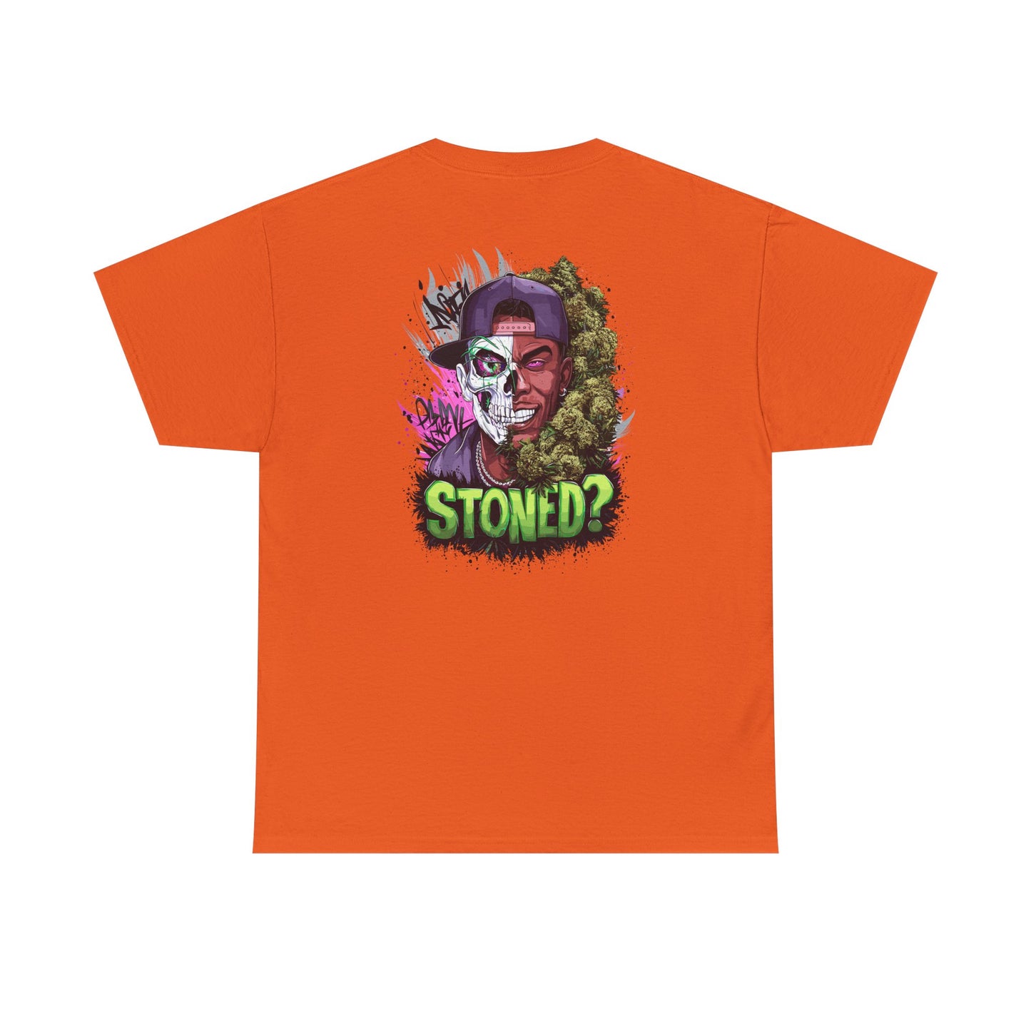 T-Shirt — 'Stoned?' Skull Face Graphic Tee for Cannabis Lovers