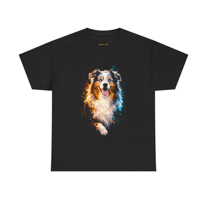 Australian Shepherd Portrait T‑Shirt — Colorful Dog Art Tee for Pet Lovers
