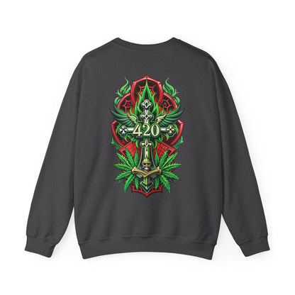 420 Cannabis Shield Sweatshirt – Marijuana Leaf Stoner Graphic