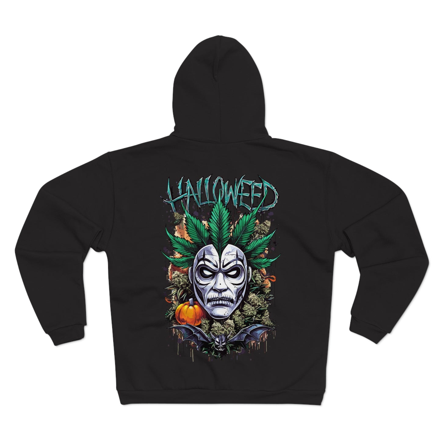 Hallowed Harvest Zip — Halloween Mask & Pumpkin Graphic Zip Hoodie