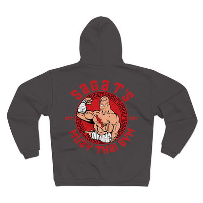 Sagat's Muay Thai Gym Unisex Hooded Zip Sweatshirt - Athletic Style for Fitness Enthusiasts