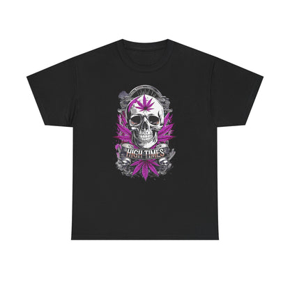 Skull & Purple Cannabis Leaf Tee - "High Times" Graphic T-Shirt Both