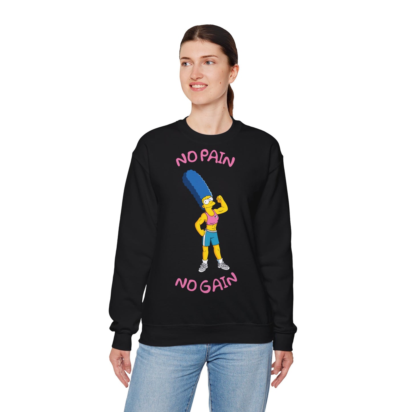 Motivational Crewneck Sweatshirt - No Pain No Gain Design Black