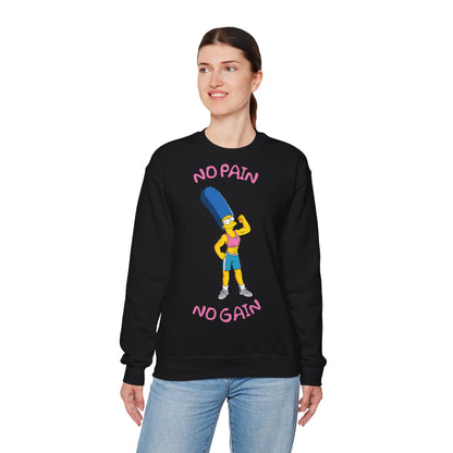 Motivational Crewneck Sweatshirt - No Pain No Gain Design Black