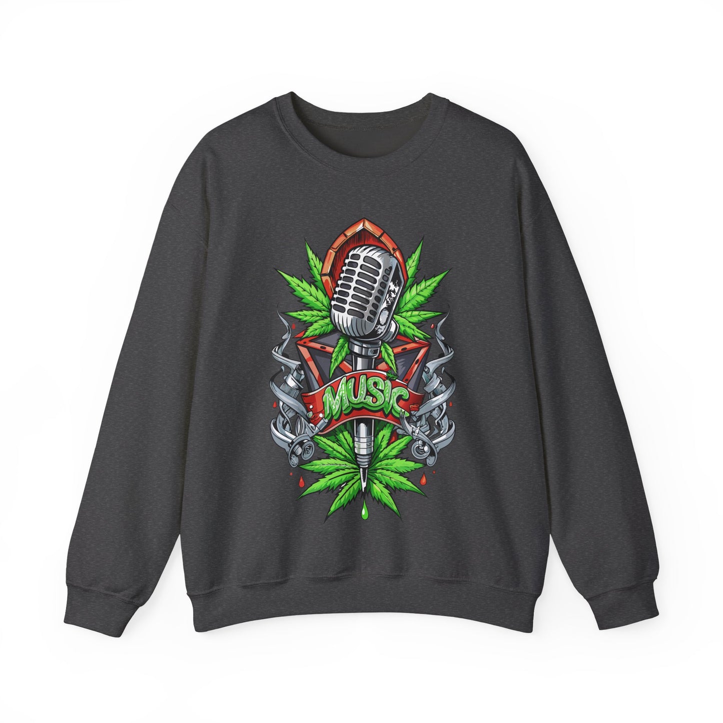 Music Microphone — Retro Mic & Leaf Graphic Sweatshirt