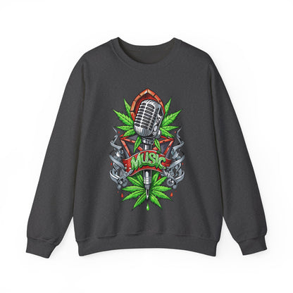 Music Microphone — Retro Mic & Leaf Graphic Sweatshirt