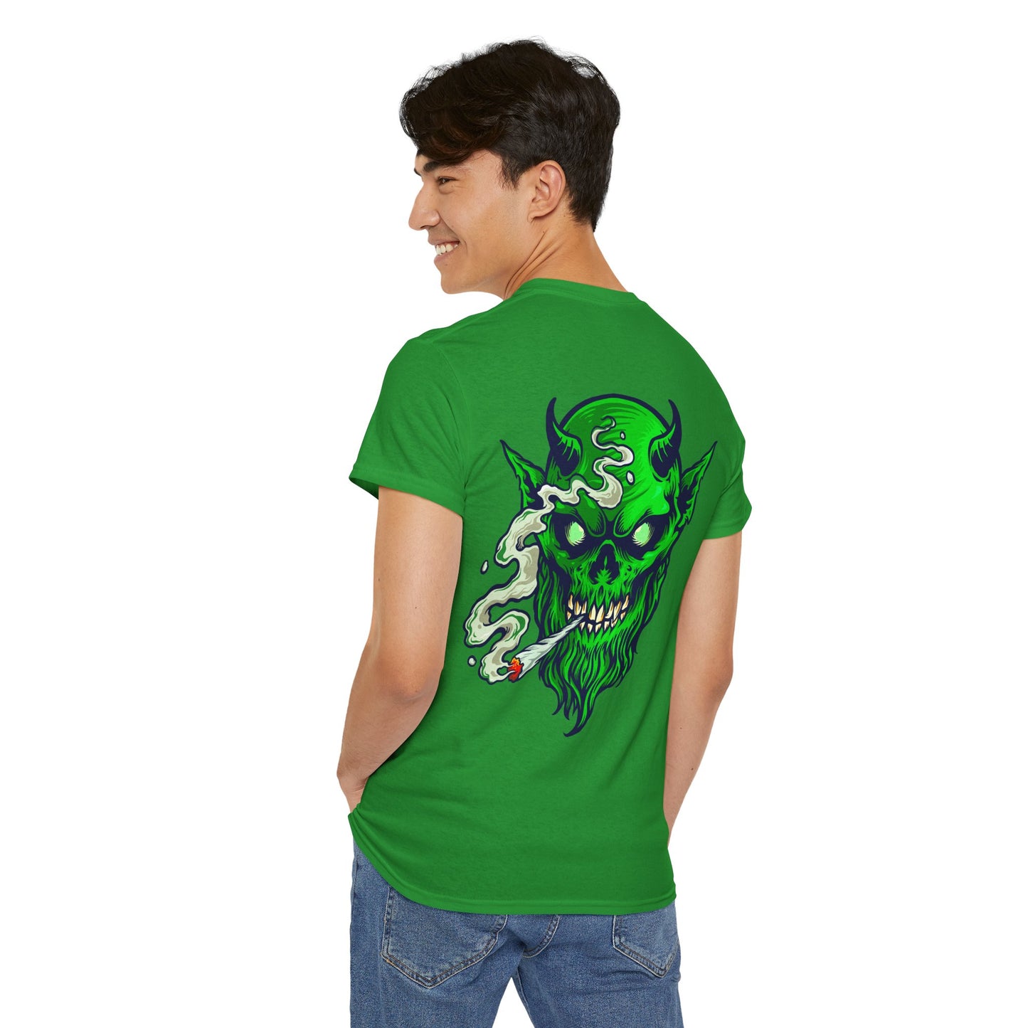Smoking Green Demon Skull T-Shirt — Creepy Stoner Graphic Tee