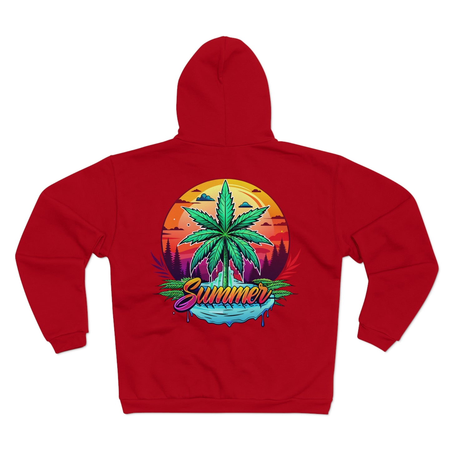 Summer Cannabis Leaf Zip Hoodie – Retro Tropical Sunset