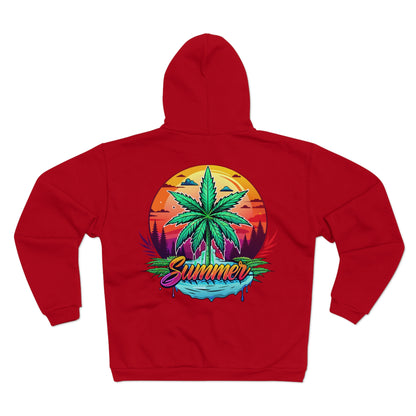 Summer Cannabis Leaf Zip Hoodie – Retro Tropical Sunset