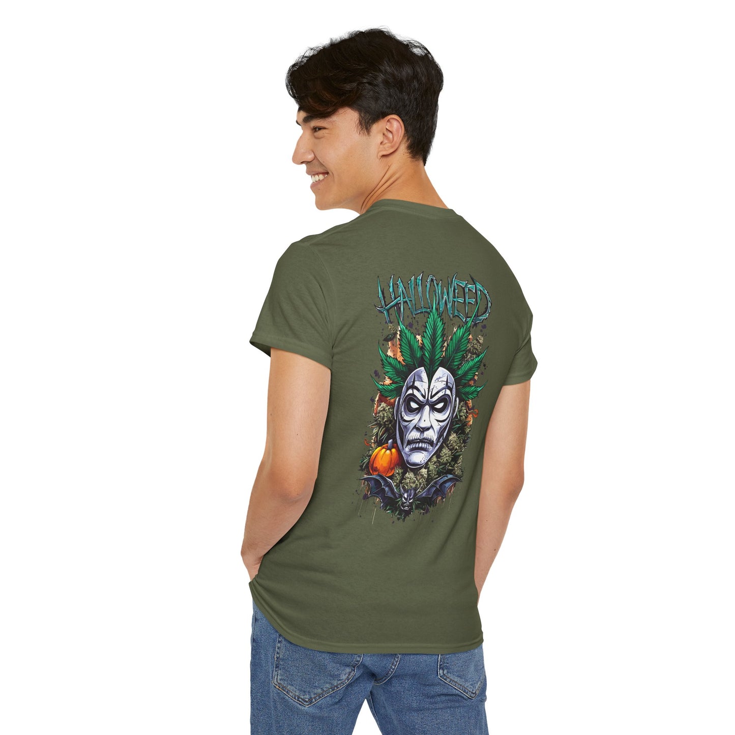 Hallowed Harvest Tee — Halloween Mask & Pumpkin Graphic T-Shirt