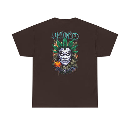 Hallowed Harvest Tee — Halloween Mask & Pumpkin Graphic T-Shirt