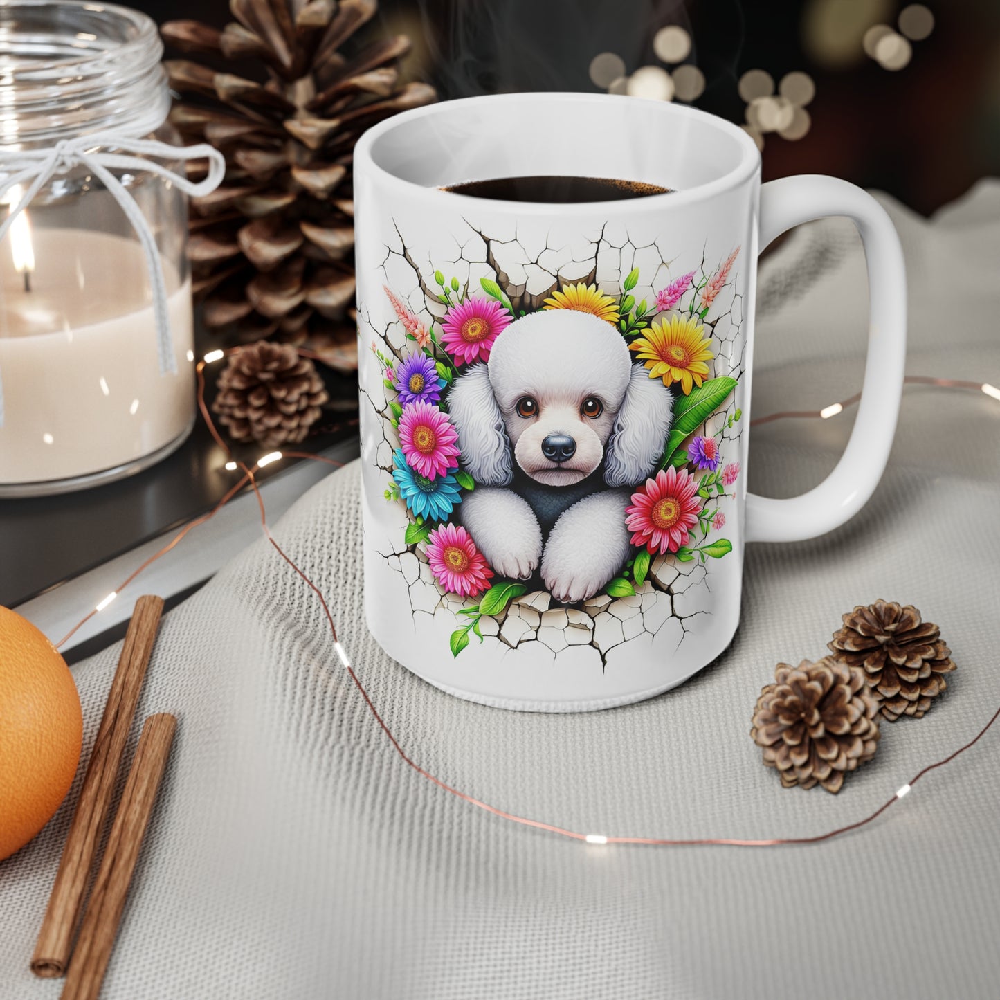 Cute Floral Panda & Poodle Ceramic Coffee Mug – 11oz & 15oz for Animal Lovers