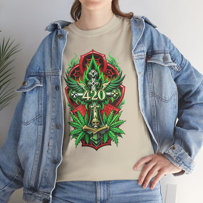420 Cannabis Shield T-Shirt – Marijuana Leaf Stoner Graphic Tee
