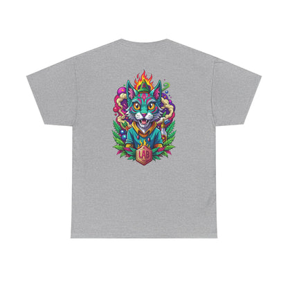 Psychedelic Flame Cat Graphic Tee — Colorful Trippy Cat Design