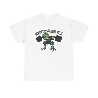 Squatosaurus Rex Heavy Cotton Tee - Fun Gym Shirt for Fitness Enthusiasts