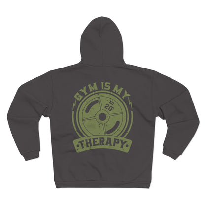 Gym Is My Therapy Unisex Hooded Zip Sweatshirt - Fitness Motivational Apparel