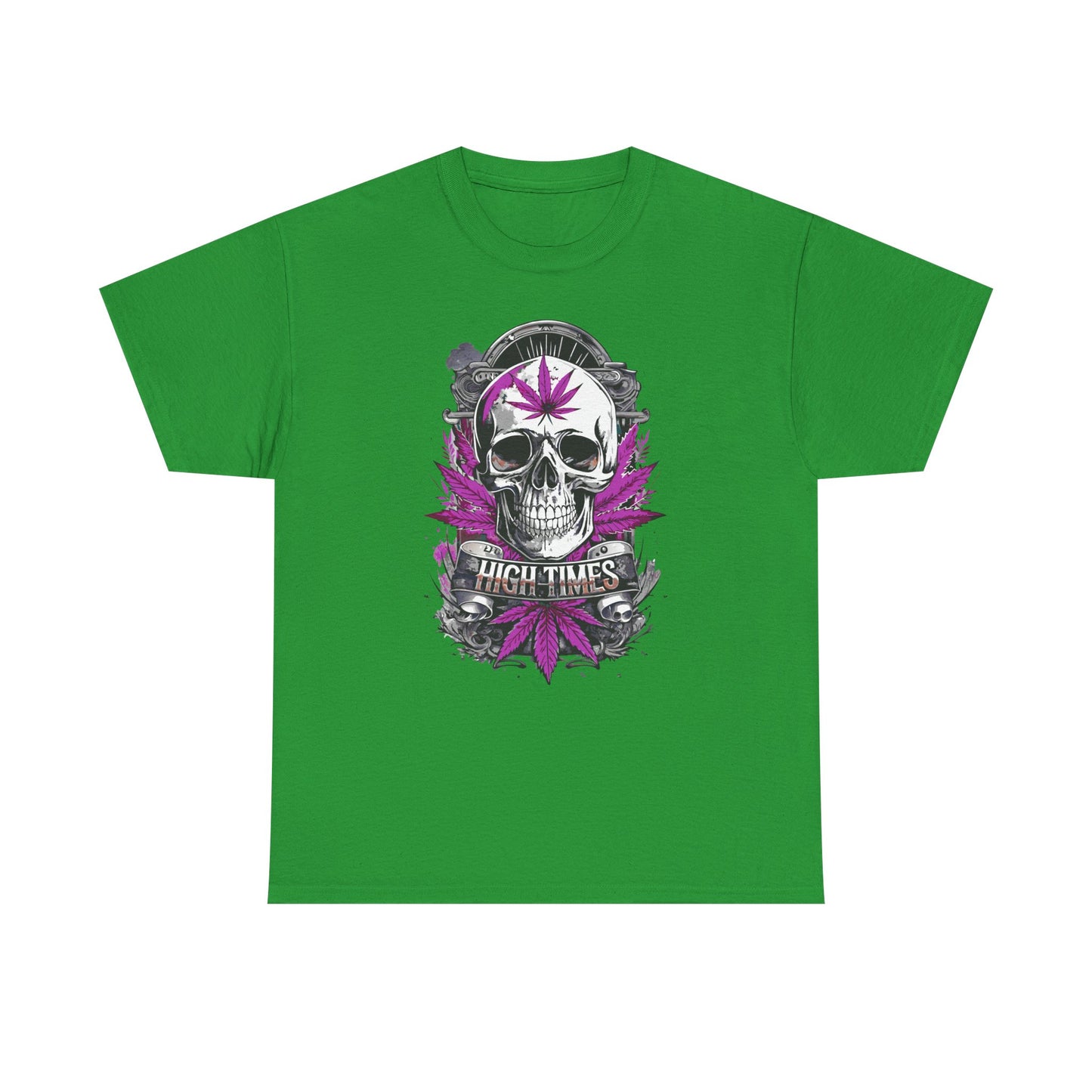 Skull & Purple Cannabis Leaf Tee - "High Times" Graphic T-Shirt
