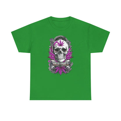 Skull & Purple Cannabis Leaf Tee - "High Times" Graphic T-Shirt