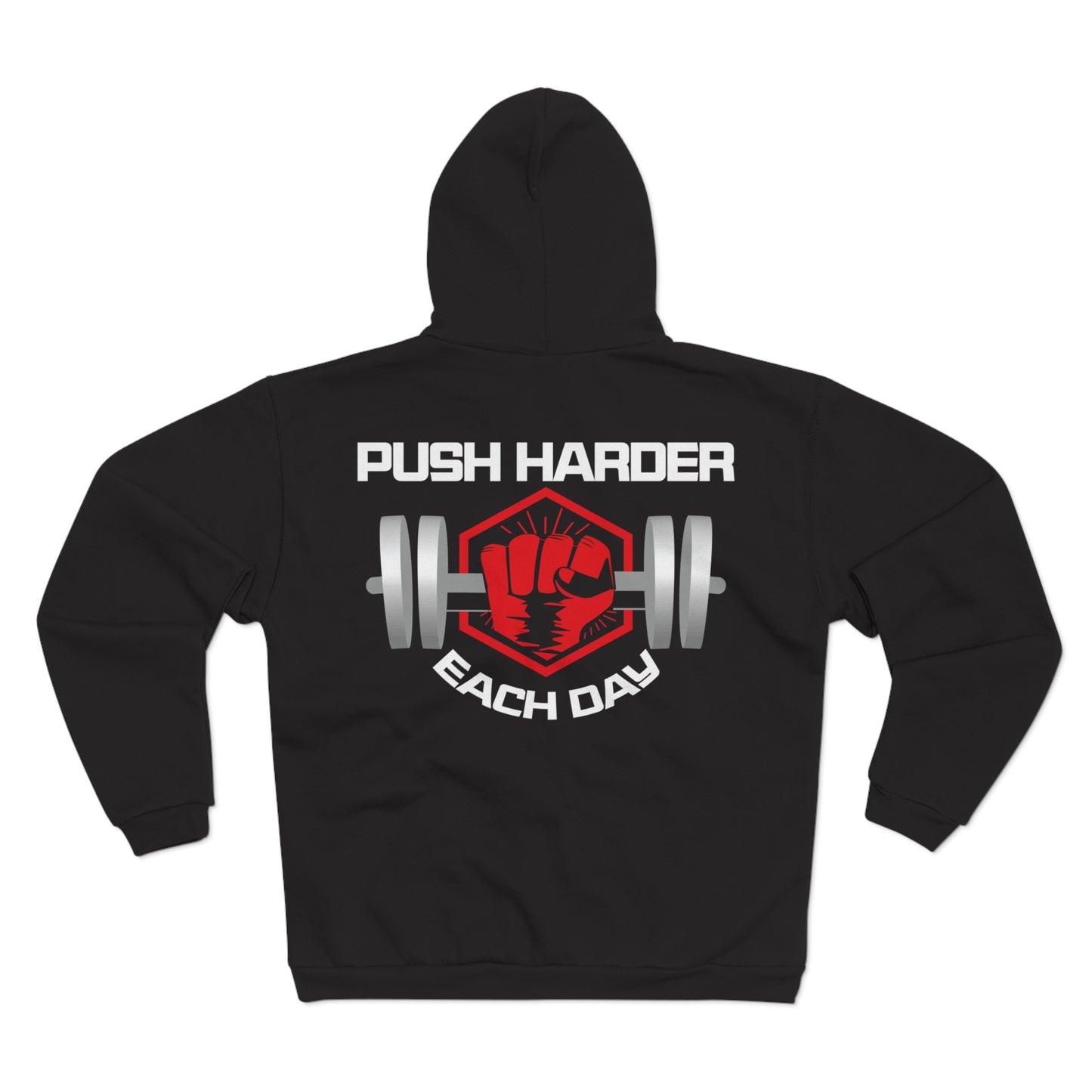 Motivational Unisex Zip Sweatshirt - 'Push Harder Each Day' Fitness Hoodie