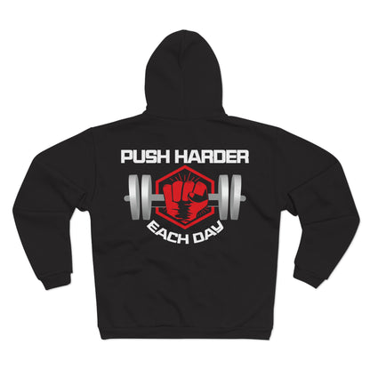 Motivational Unisex Zip Sweatshirt - 'Push Harder Each Day' Fitness Hoodie