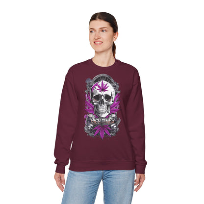 Skull & Purple Cannabis Leaf- "High Times" Graphic Sweatshirt