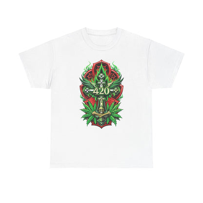 420 Cannabis Shield T-Shirt – Marijuana Leaf Stoner Graphic Tee